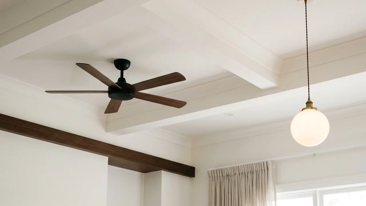 Finished ceiling fan and light in a generic residential room